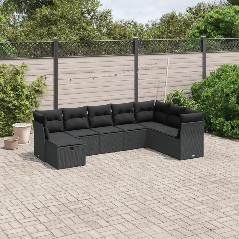 vidaXL 8 Piece Garden Sofa Set with Cushions Black Poly Rattan