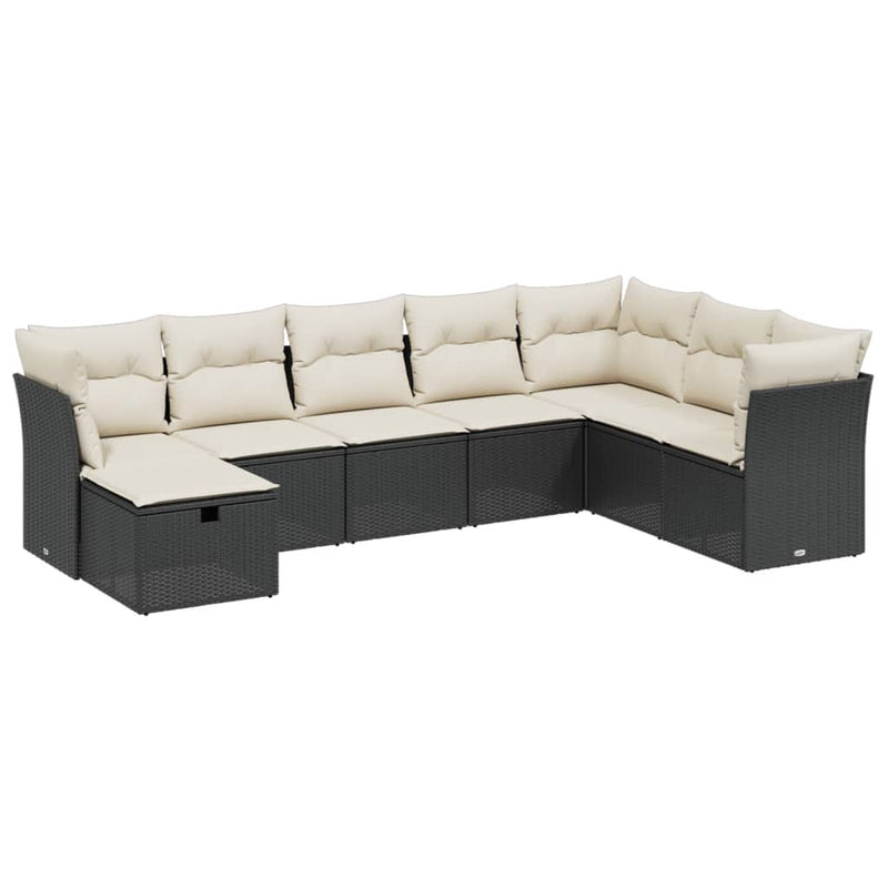 vidaXL 8 Piece Garden Sofa Set with Cushions Black Poly Rattan