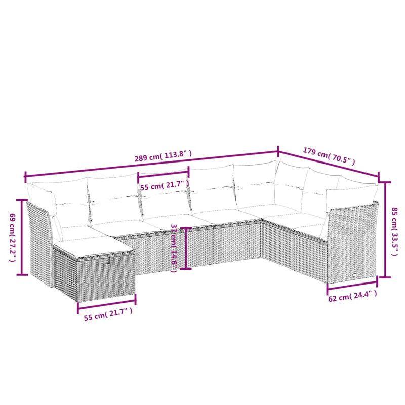 vidaXL 8 Piece Garden Sofa Set with Cushions Black Poly Rattan