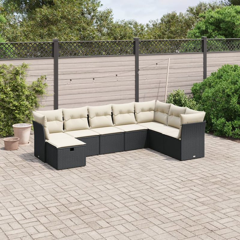 vidaXL 8 Piece Garden Sofa Set with Cushions Black Poly Rattan