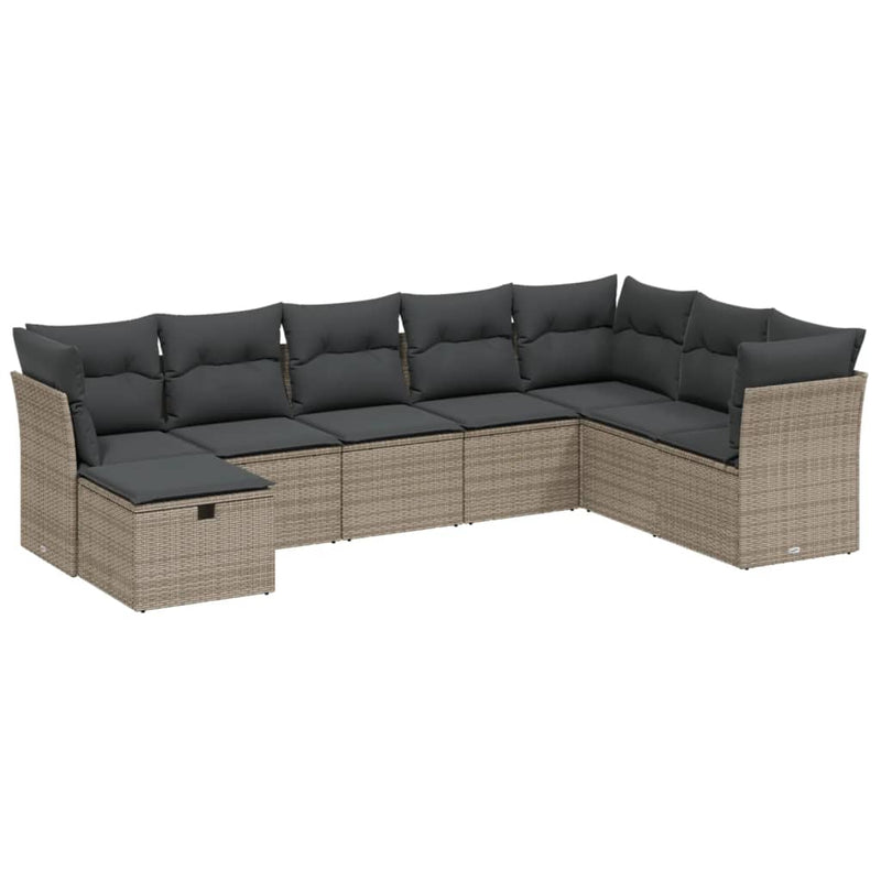 vidaXL 8 Piece Garden Sofa Set with Cushions Grey Poly Rattan