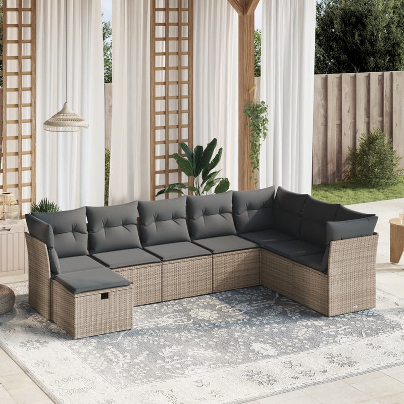 vidaXL 8 Piece Garden Sofa Set with Cushions Grey Poly Rattan