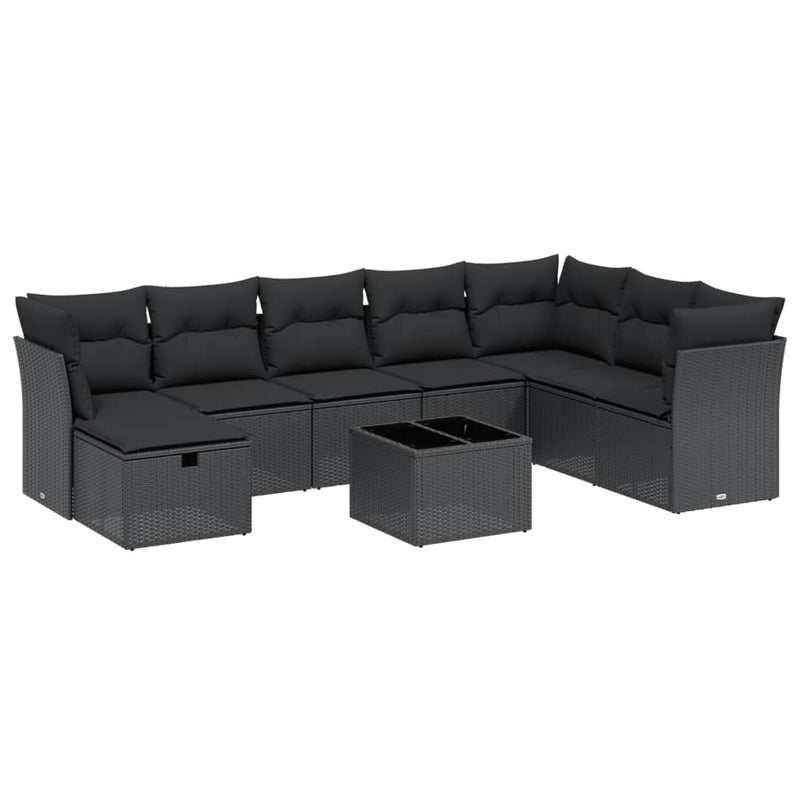 vidaXL 9 Piece Garden Sofa Set with Cushions Black Poly Rattan