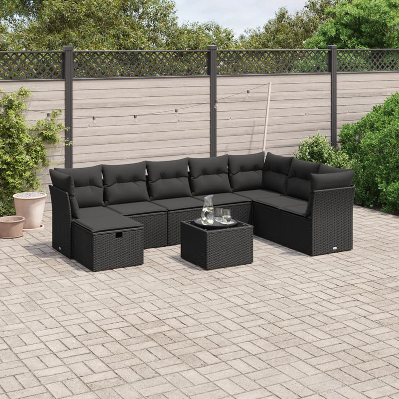 vidaXL 9 Piece Garden Sofa Set with Cushions Black Poly Rattan