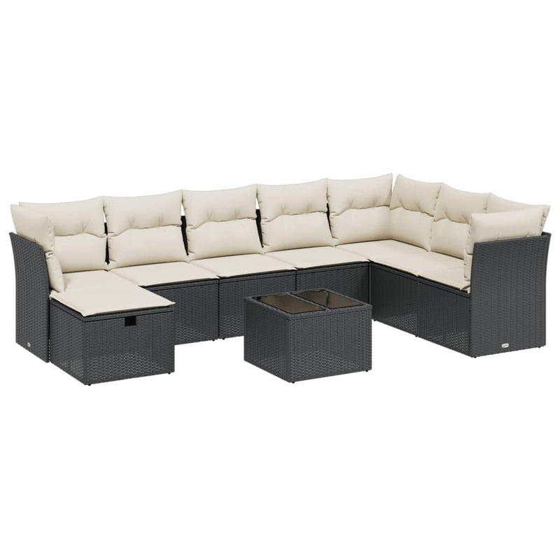 vidaXL 9 Piece Garden Sofa Set with Cushions Black Poly Rattan