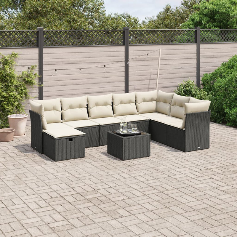 vidaXL 9 Piece Garden Sofa Set with Cushions Black Poly Rattan