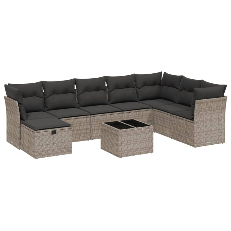 vidaXL 9 Piece Garden Sofa Set with Cushions Grey Poly Rattan