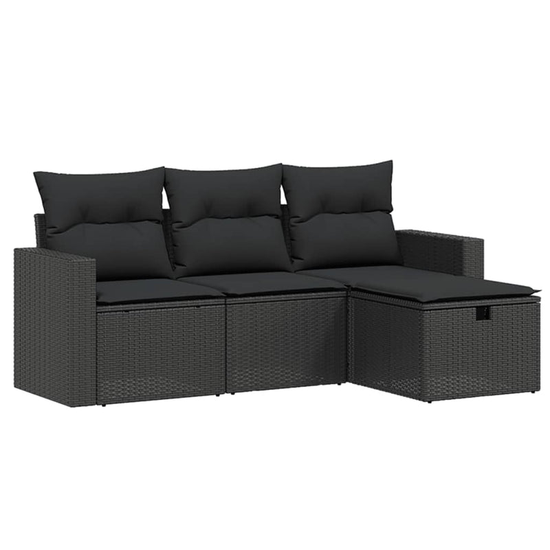 vidaXL 4 Piece Garden Sofa Set with Cushions Black Poly Rattan