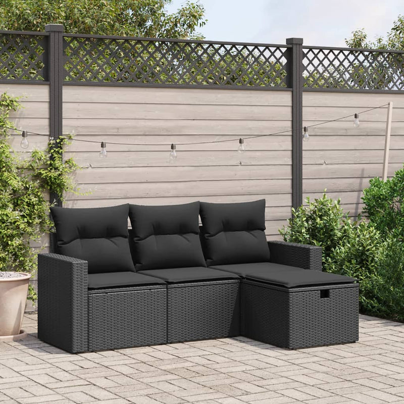 vidaXL 4 Piece Garden Sofa Set with Cushions Black Poly Rattan