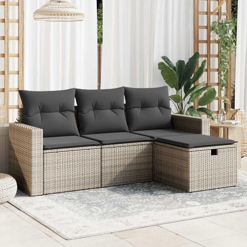 vidaXL 4 Piece Garden Sofa Set with Cushions Grey Poly Rattan
