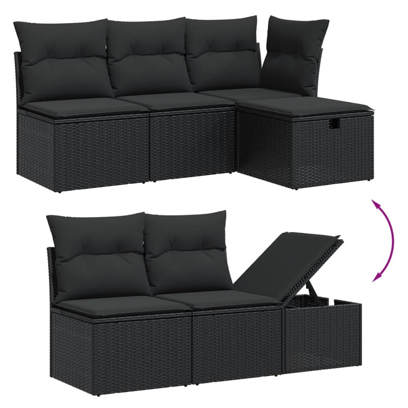 vidaXL 5 Piece Garden Sofa Set with Cushions Black Poly Rattan