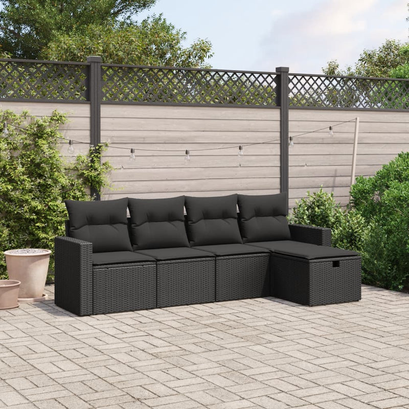 vidaXL 5 Piece Garden Sofa Set with Cushions Black Poly Rattan