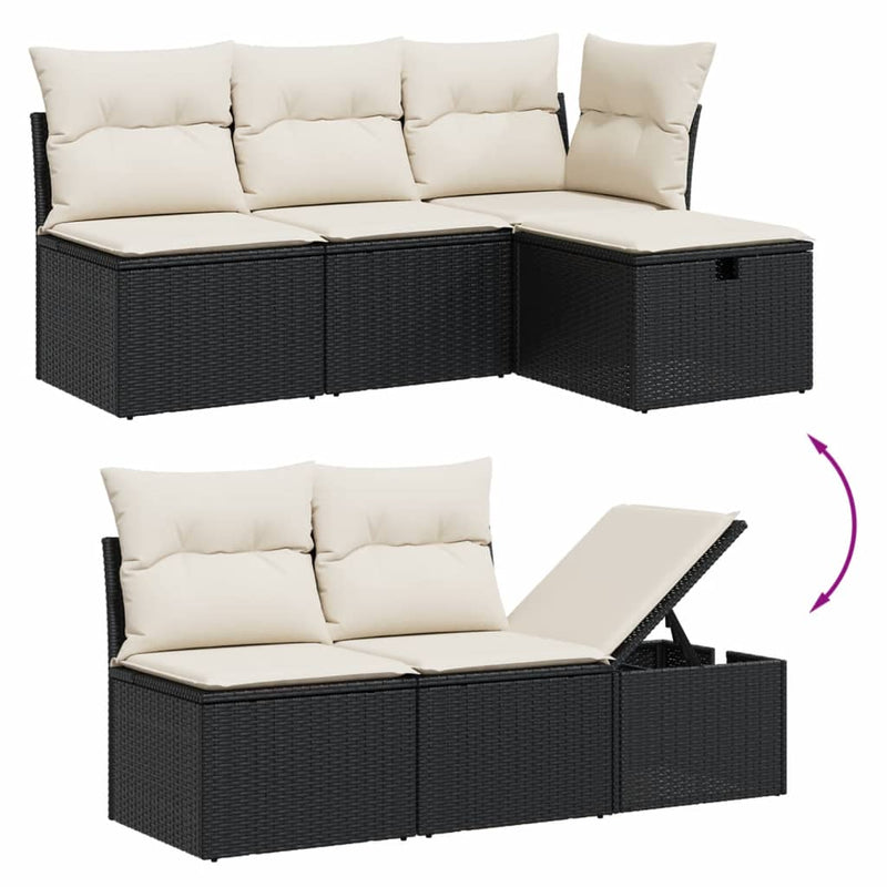 vidaXL 5 Piece Garden Sofa Set with Cushions Black Poly Rattan