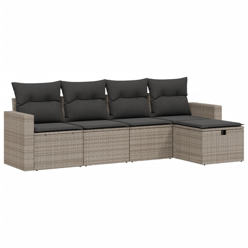 5 Piece Garden Sofa Set with Cushions Grey Poly Rattan