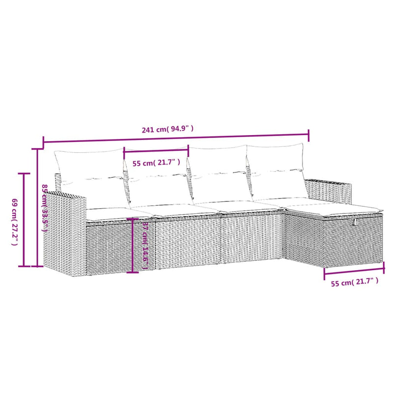 vidaXL 5 Piece Garden Sofa Set with Cushions Grey Poly Rattan