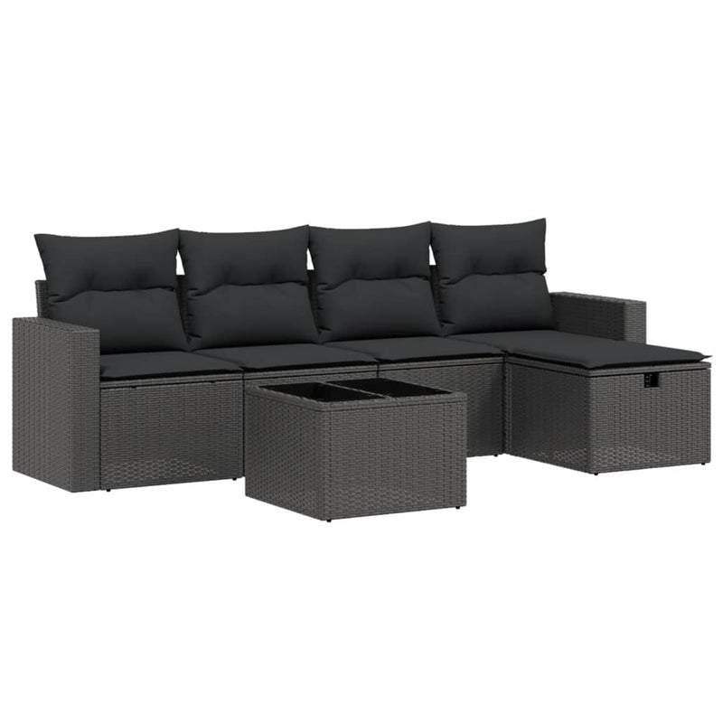 vidaXL 6 Piece Garden Sofa Set with Cushions Black Poly Rattan