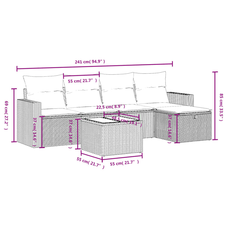 vidaXL 6 Piece Garden Sofa Set with Cushions Black Poly Rattan