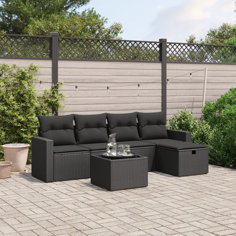 vidaXL 6 Piece Garden Sofa Set with Cushions Black Poly Rattan