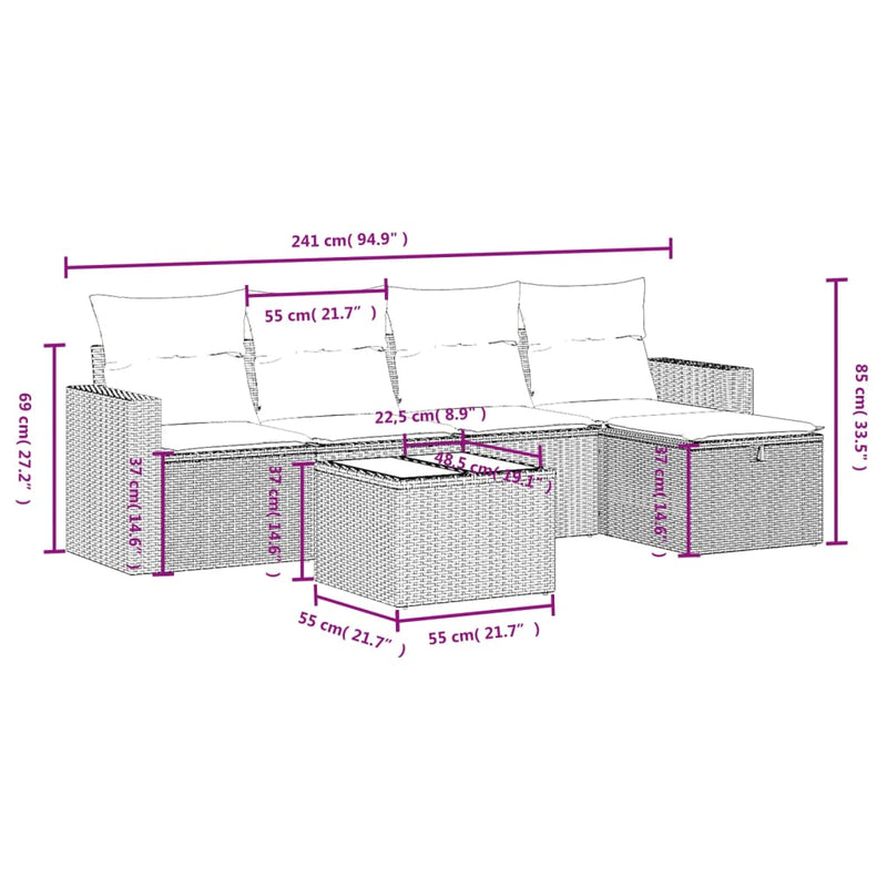 vidaXL 6 Piece Garden Sofa Set with Cushions Black Poly Rattan