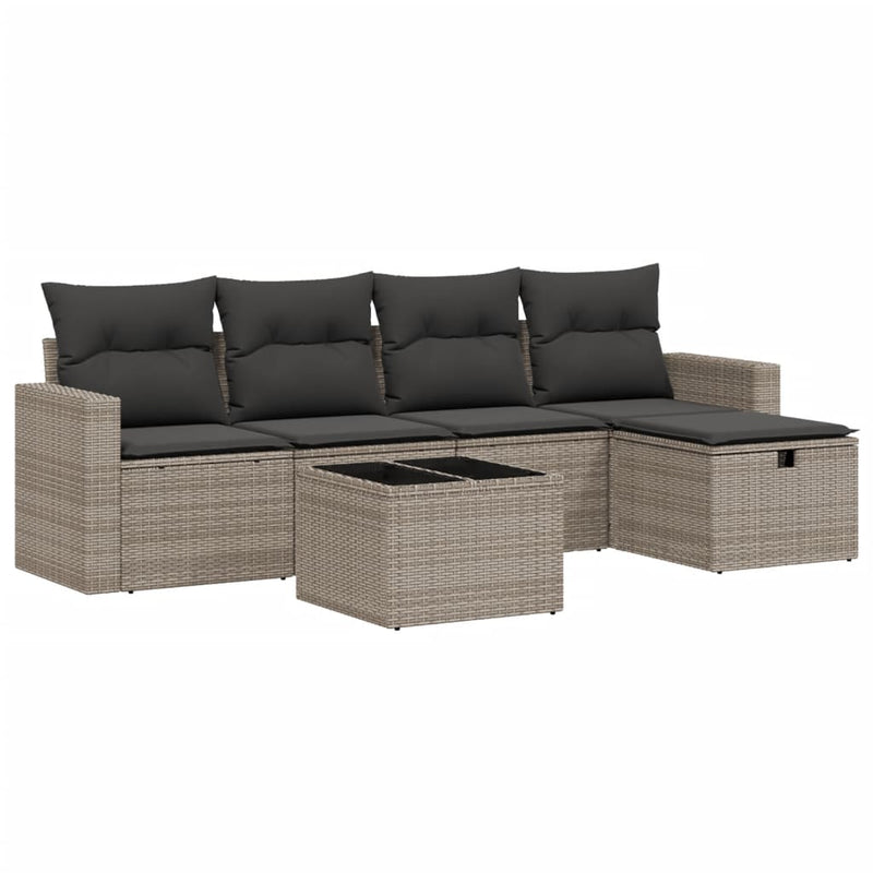 6 Piece Garden Sofa Set with Cushions Grey Poly Rattan