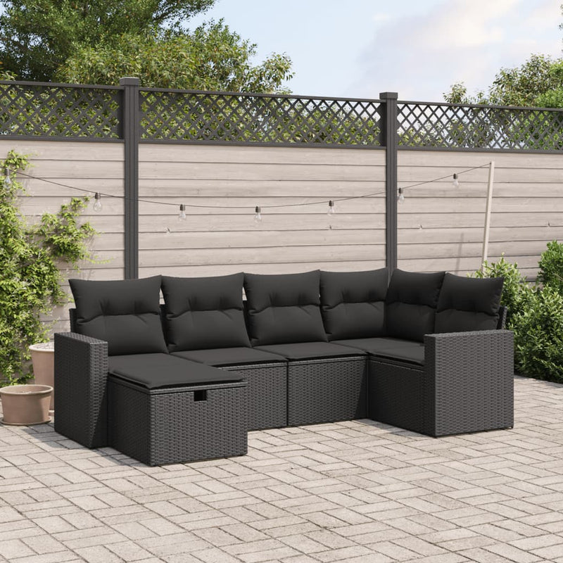 vidaXL 6 Piece Garden Sofa Set with Cushions Black Poly Rattan
