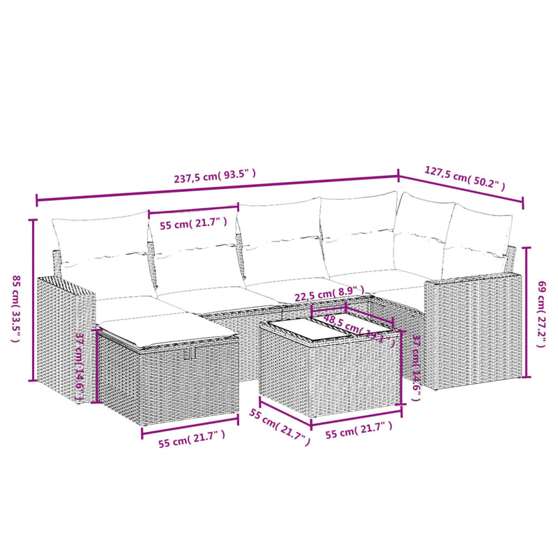vidaXL 7 Piece Garden Sofa Set with Cushions Grey Poly Rattan