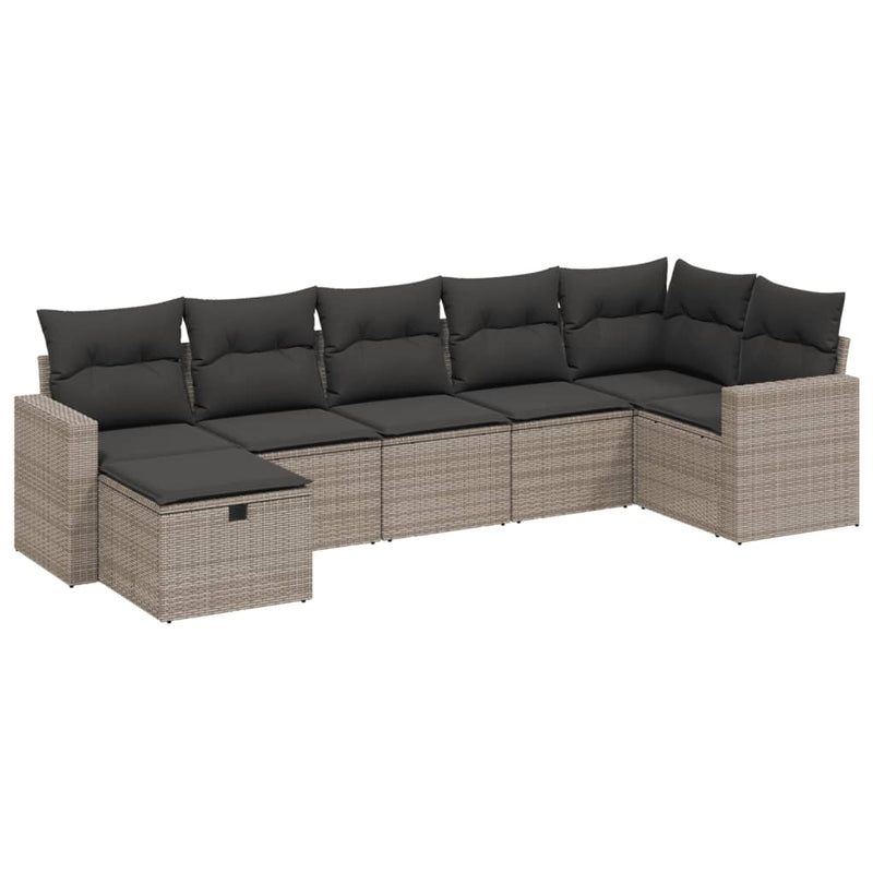 7 Piece Garden Sofa Set with Cushions Grey Poly Rattan