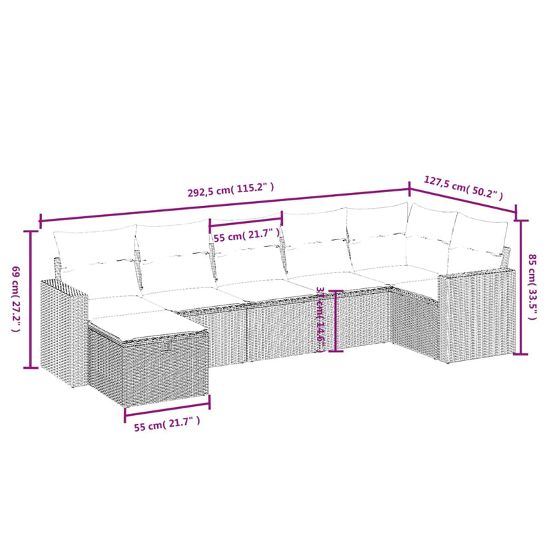 vidaXL 7 Piece Garden Sofa Set with Cushions Grey Poly Rattan