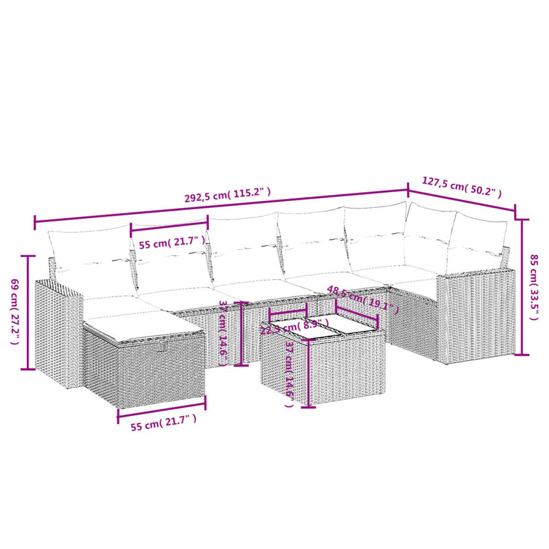 vidaXL 8 Piece Garden Sofa Set with Cushions Grey Poly Rattan