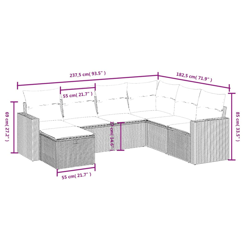 vidaXL 7 Piece Garden Sofa Set with Cushions Black Poly Rattan