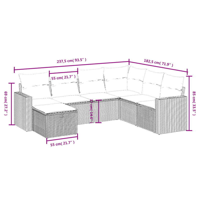 vidaXL 7 Piece Garden Sofa Set with Cushions Grey Poly Rattan