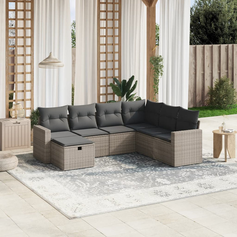 vidaXL 7 Piece Garden Sofa Set with Cushions Grey Poly Rattan