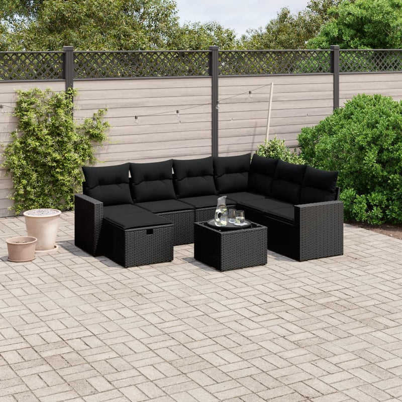 vidaXL 8 Piece Garden Sofa Set with Cushions Black Poly Rattan