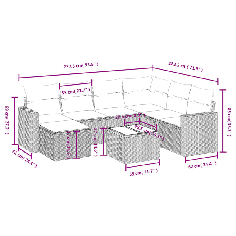 vidaXL 8 Piece Garden Sofa Set with Cushions Black Poly Rattan