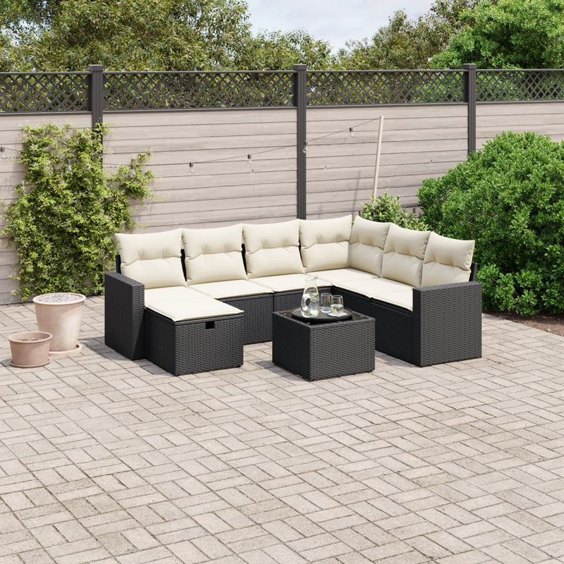 vidaXL 8 Piece Garden Sofa Set with Cushions Black Poly Rattan