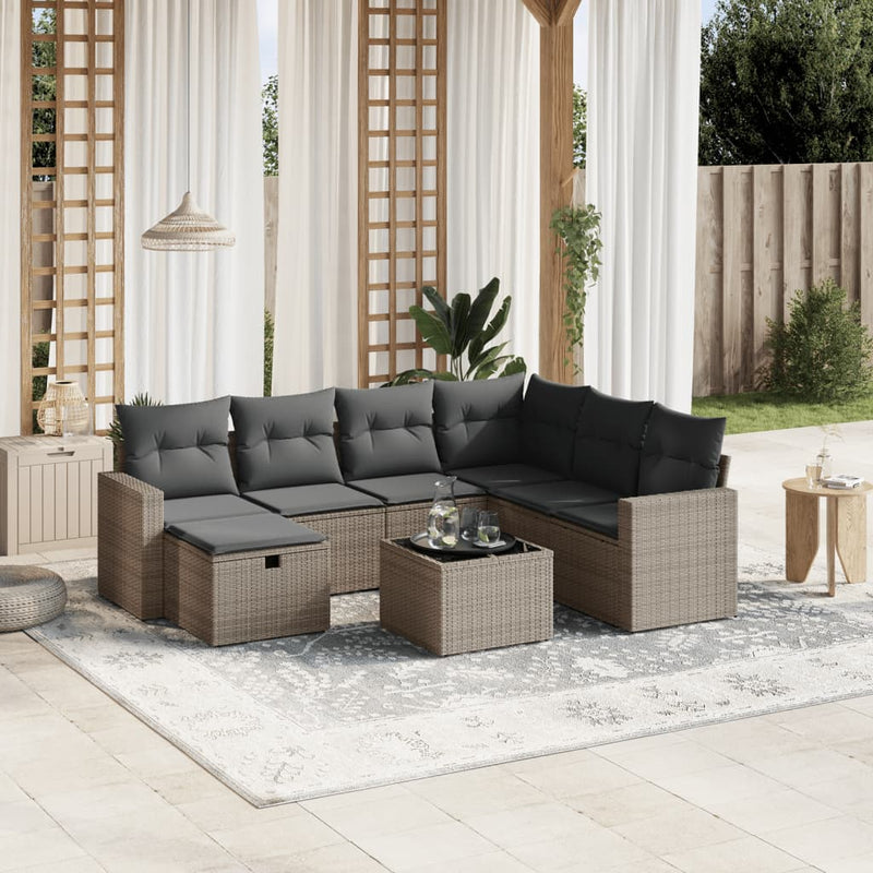 vidaXL 8 Piece Garden Sofa Set with Cushions Grey Poly Rattan