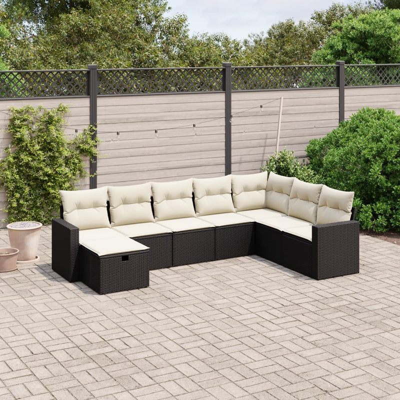 vidaXL 8 Piece Garden Sofa Set with Cushions Black Poly Rattan