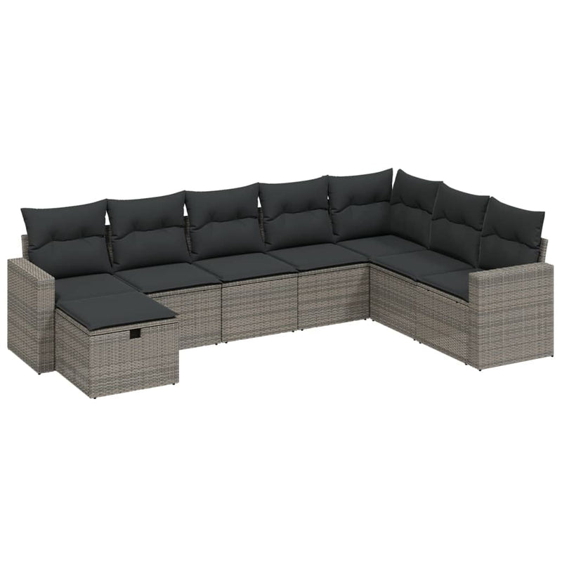 vidaXL 8 Piece Garden Sofa Set with Cushions Grey Poly Rattan