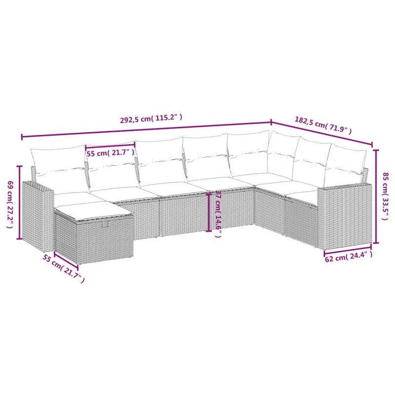 vidaXL 8 Piece Garden Sofa Set with Cushions Grey Poly Rattan