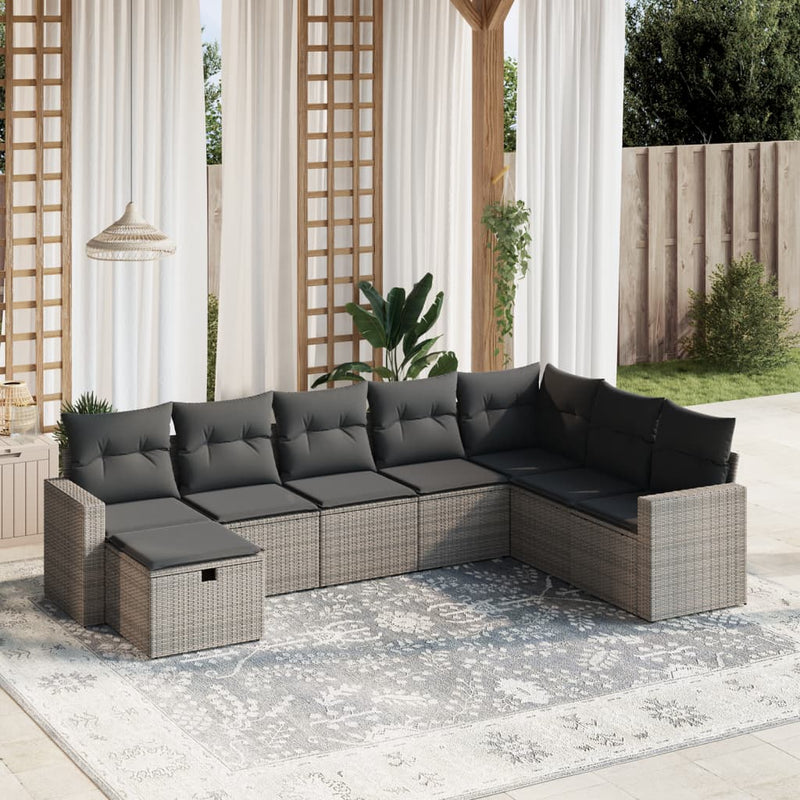 vidaXL 8 Piece Garden Sofa Set with Cushions Grey Poly Rattan