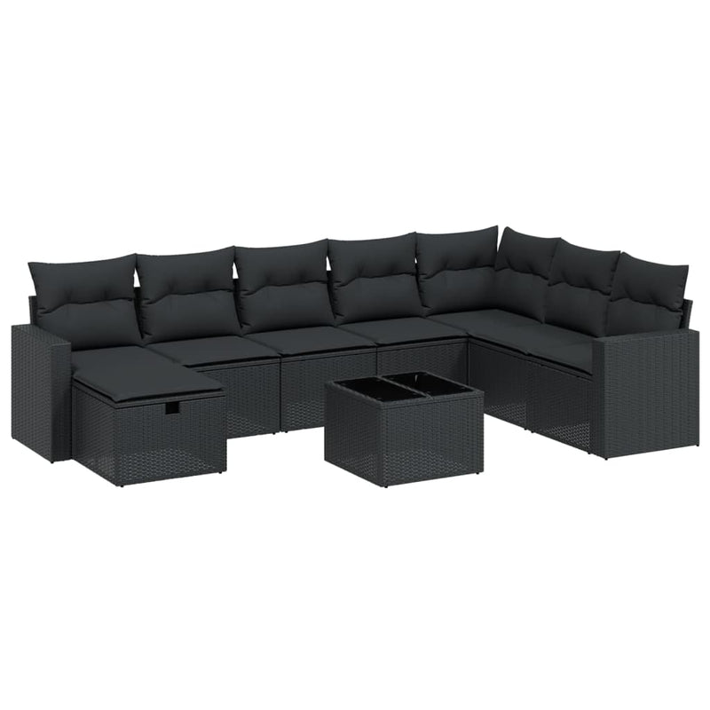 vidaXL 9 Piece Garden Sofa Set with Cushions Black Poly Rattan