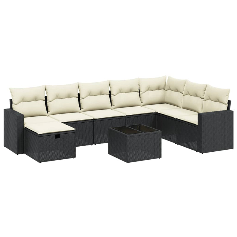 vidaXL 9 Piece Garden Sofa Set with Cushions Black Poly Rattan