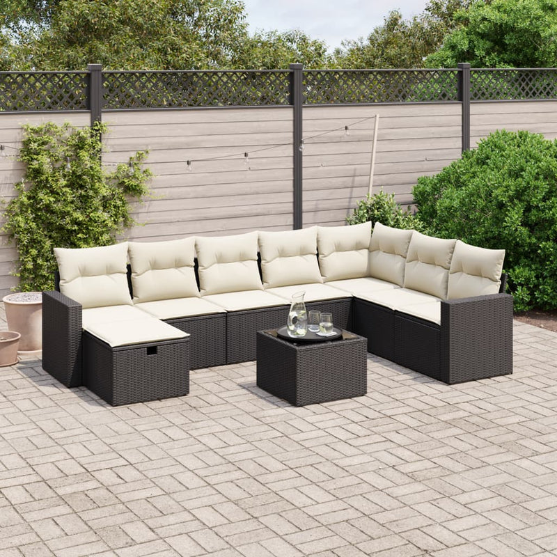 vidaXL 9 Piece Garden Sofa Set with Cushions Black Poly Rattan
