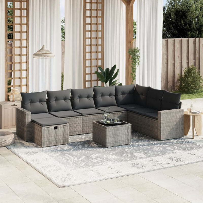vidaXL 9 Piece Garden Sofa Set with Cushions Grey Poly Rattan