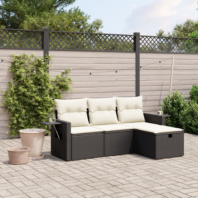 vidaXL 4 Piece Garden Sofa Set with Cushions Black Poly Rattan