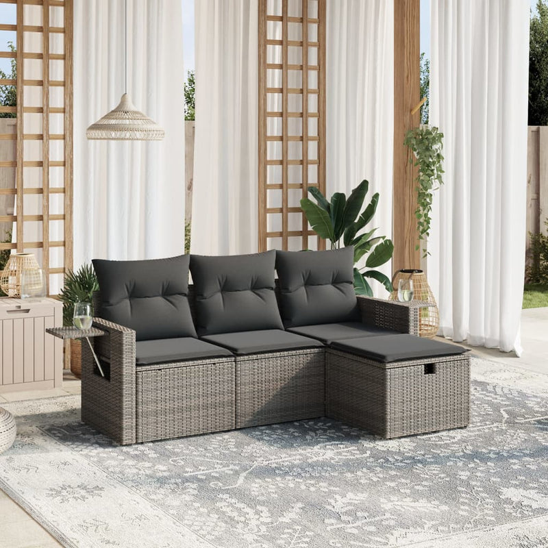 vidaXL 4 Piece Garden Sofa Set with Cushions Grey Poly Rattan