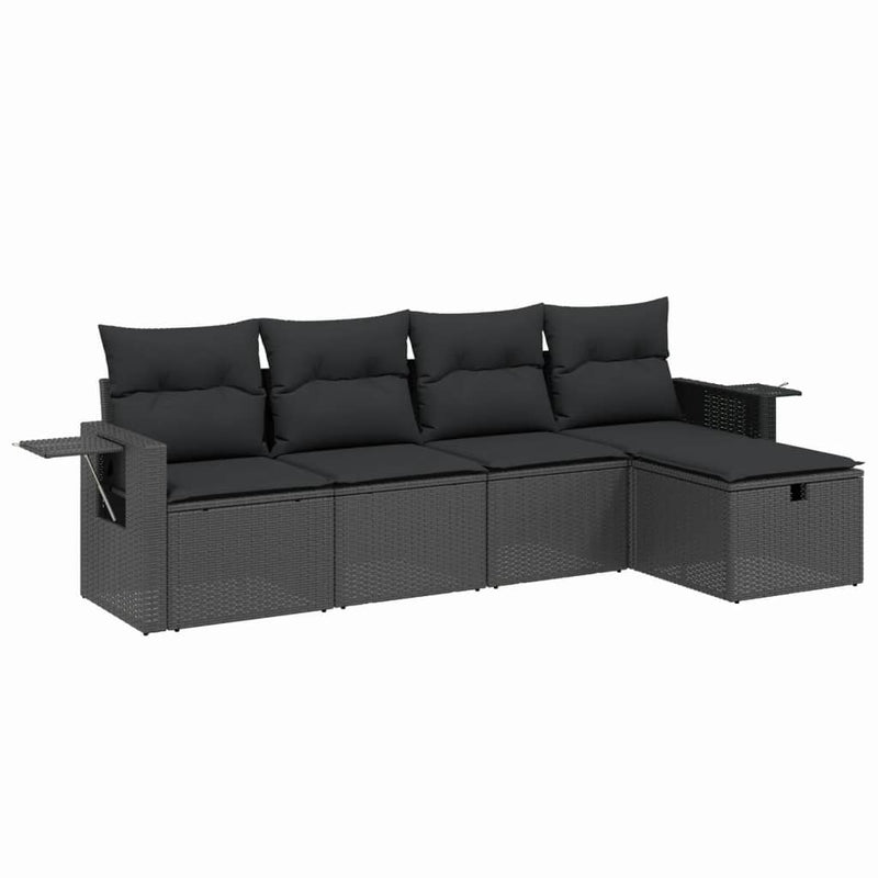 vidaXL 5 Piece Garden Sofa Set with Cushions Black Poly Rattan