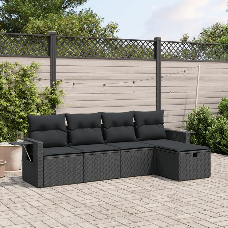 vidaXL 5 Piece Garden Sofa Set with Cushions Black Poly Rattan