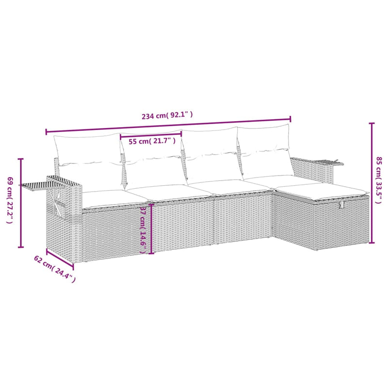vidaXL 5 Piece Garden Sofa Set with Cushions Grey Poly Rattan