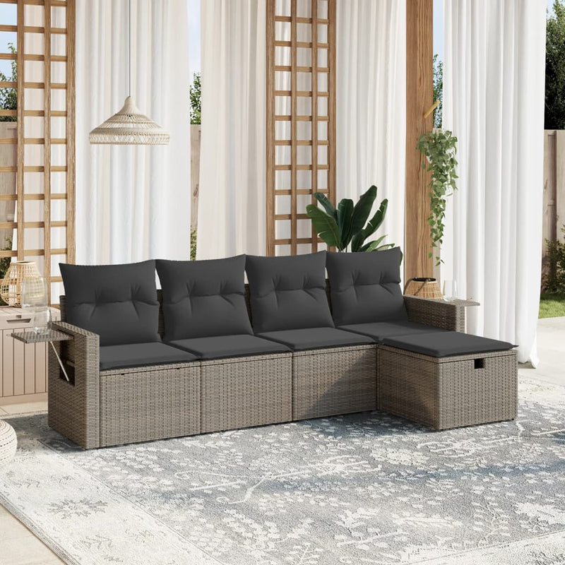 vidaXL 5 Piece Garden Sofa Set with Cushions Grey Poly Rattan